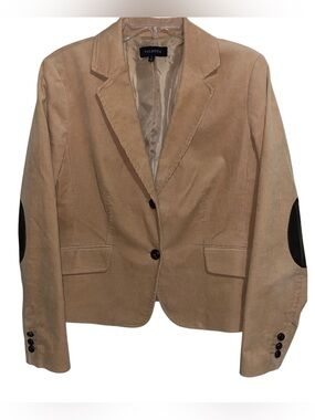 Talbots Blazer Jacket Womens Size 12 Tan Corduroy Elbow Patches Preppy Academia